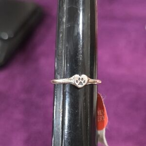 Silver Heart Paw Ring
